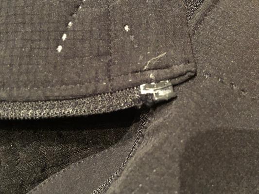 Zipper broke from missing teeth.