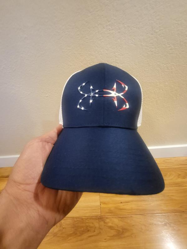 Under Armour Men's Fish Hunter Academy/White Raised Americana Hook Logo  6-Panel Mesh Back Cap by Under Armour at Fleet Farm