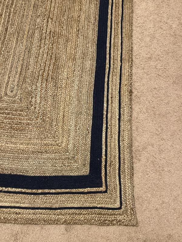 Unique Loom Braided Jute 8 X 8 (ft) Jute Natural and Navy Blue Round ...