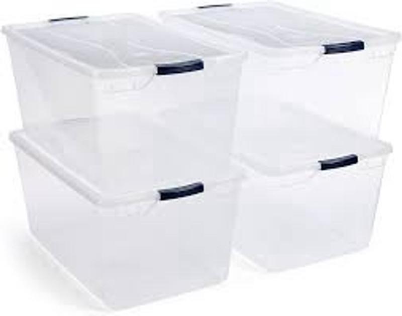 Rubbermaid Cleverstore Storage Tote With Latching Lid 30 Qt 18 34 x 13 38 x  10 12 Clear - Office Depot