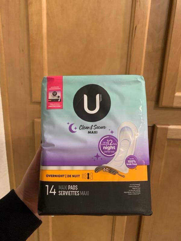 U by Kotex Clean & Secure Overnight Maxi Pads, 40 Count