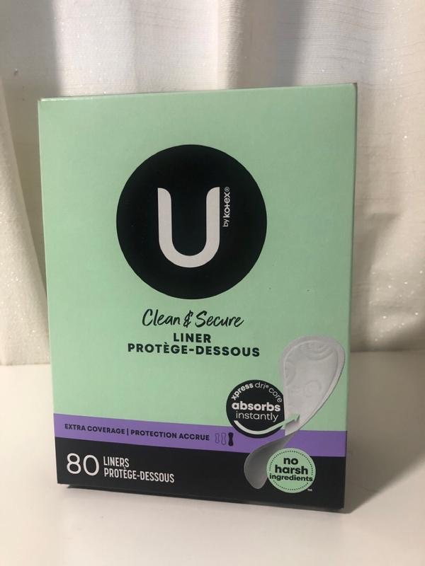  U by Kotex Clean & Secure Panty Liners, Light Absorbency, Extra  Coverage, 112 Count (Packaging May Vary) : Health & Household