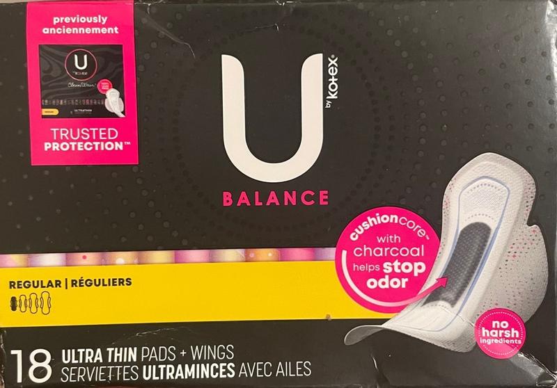 U by Kotex Clean Wear Ultra Thin Pads With Wings Regular Absorbency 18  count - Voilà Online Groceries & Offers