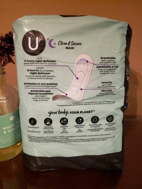 U by Kotex Clean & Secure Overnight Maxi Pads, 40 Ct 