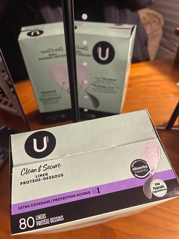 U by Kotex Clean & Secure Panty Liners, Light Absorbency, Extra Coverage,  80 Ct