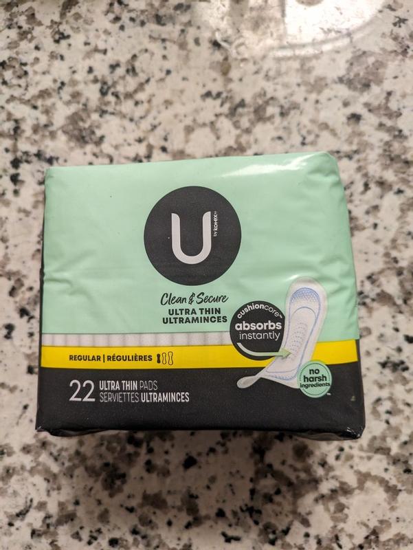 U by Kotex Clean & Secure Ultra Thin Pads, Regular Absorbency, 22