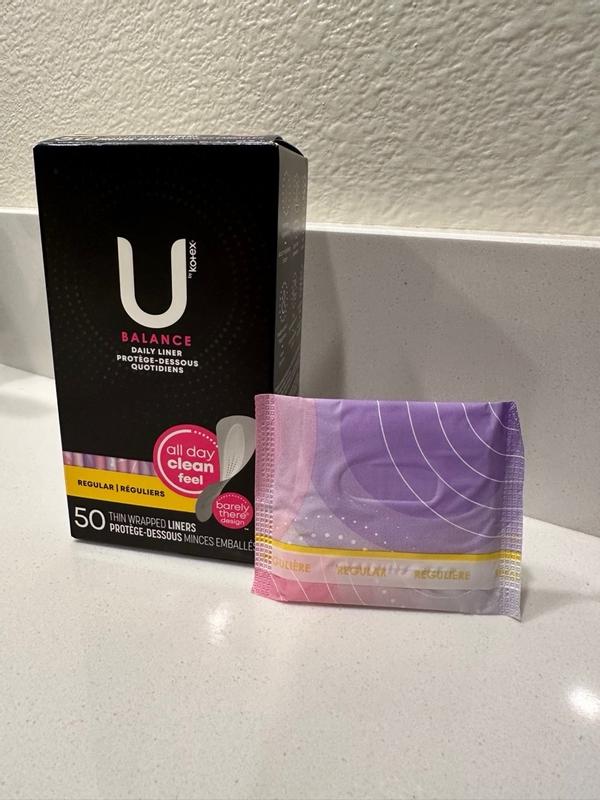  U by Kotex Balance Daily Wrapped Panty Liners, Light  Absorbency, Regular Length, 100 Count (Packaging May Vary) : Health &  Household