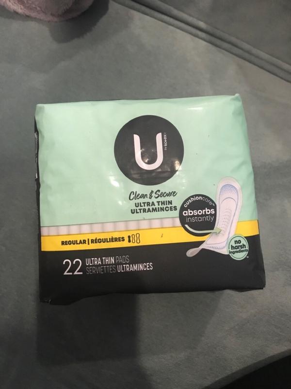 U by Kotex Clean & Secure Ultra Thin Pads, Regular Absorbency, 44