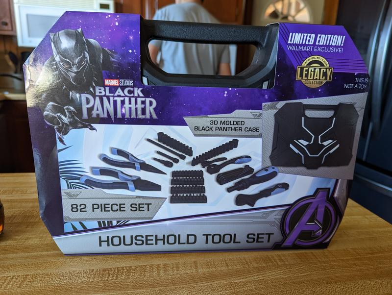 Black Panther Legacy 82 Piece Household Tool Box Set Kit Purple Ratchet  Plier