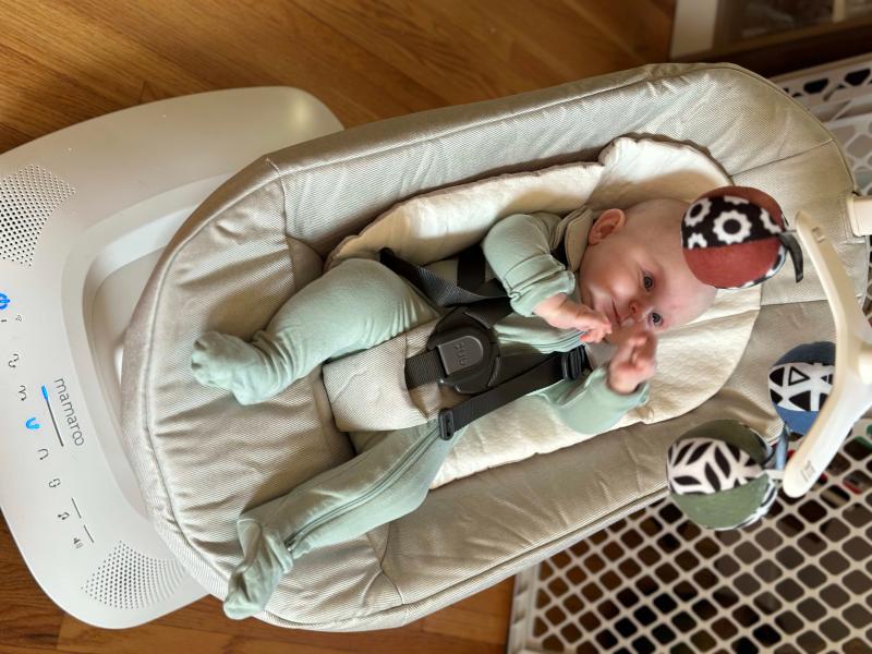 So happy in the Mamaroo Smart Swing!