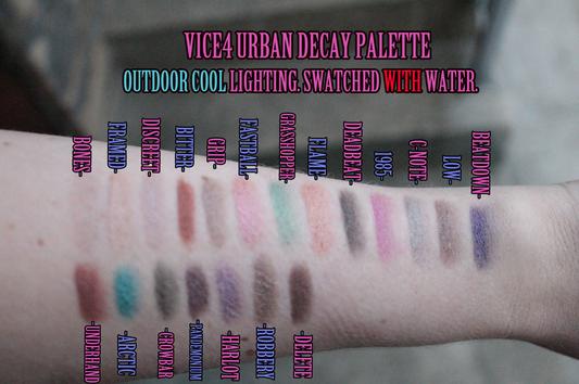 Swatches in cool light with water