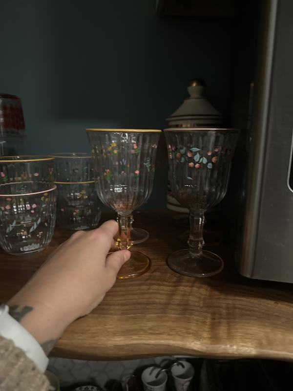 Botanical Pattern Stemmed Wine Glass