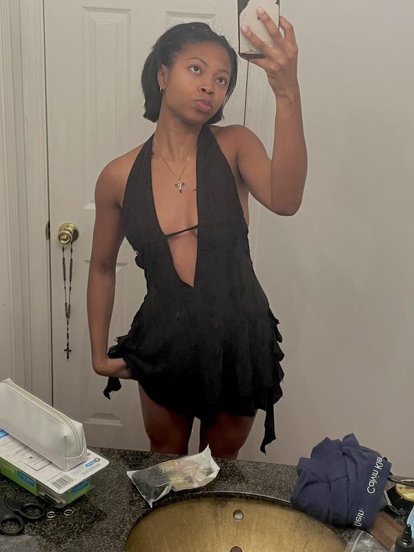 Edikted Shredded Backless Halter Mini Dress