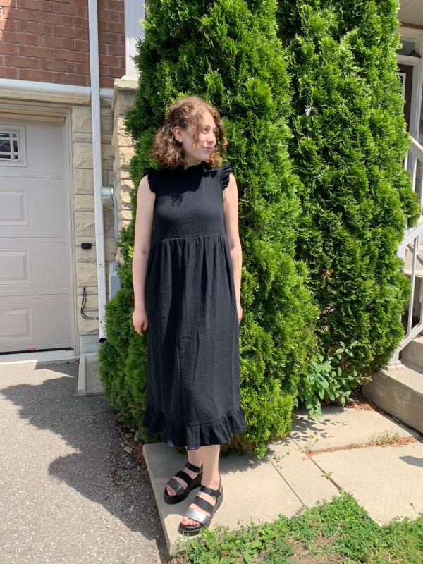 uo gabby ruffle babydoll midi dress