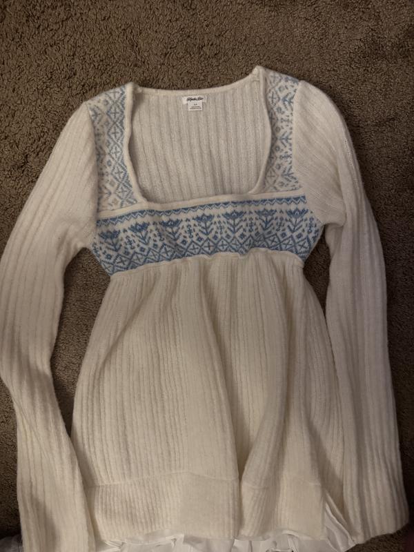 Kimchi Blue Hannah Printed Ruffle Trim Babydoll Sweater