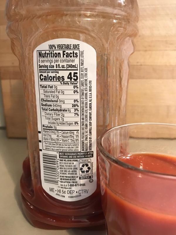 V8 low outlet sodium nutrition facts