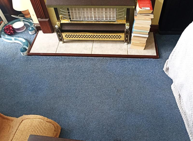 Photo of the Vax and a before and after photo of the lounge carpet