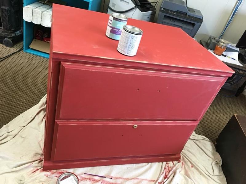 Refinished with Valspar Chalky Paint, Valspar Sealing Wax and Valspar Antiquing  Wax. Color: Kid Gloves. All fo…