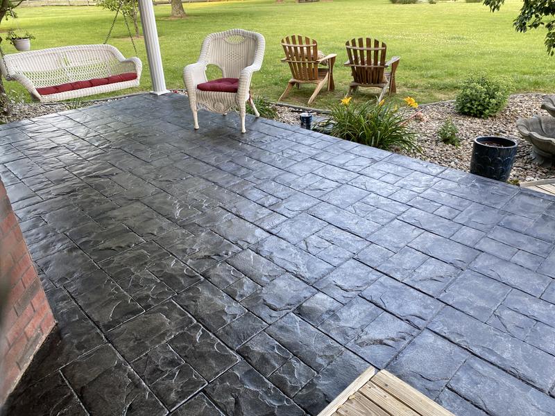 blue stained concrete patio