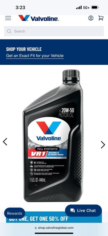 Valvoline VR1 Full Synthetic Racing Motor Oil SAE 20W-50