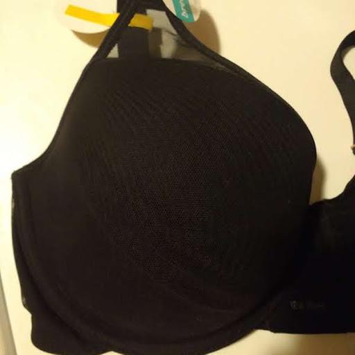 Detail of the bra cup showing the sheer mesh overlay.