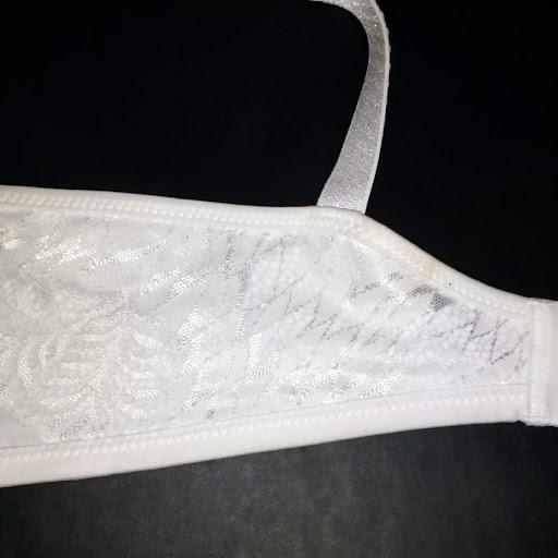 A closeup of the lace detail on the side of the bra.