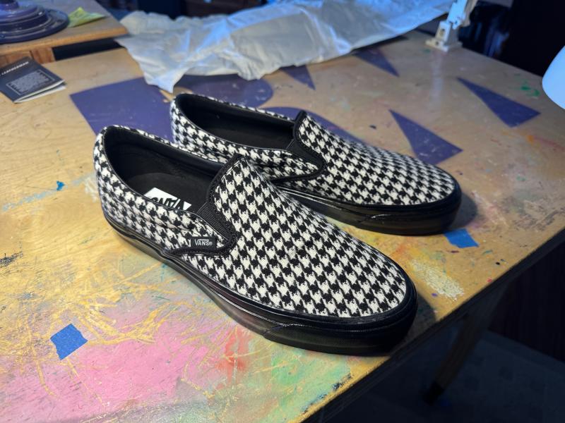 Customer photo for "Houndstooth Slip Ons"