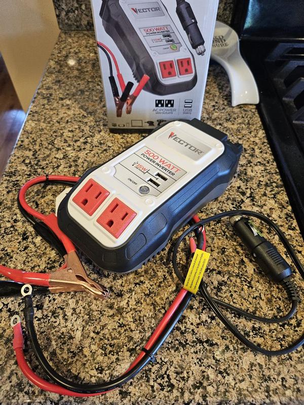 cigarette lighter power inverter autozone Vector 500 Watt Power Inverter with Pivoting AC Outlets and Dual 3.1 Amp  USB