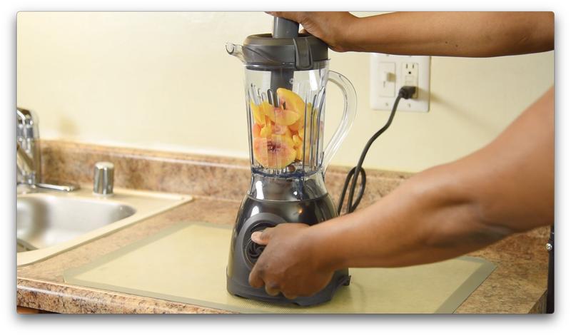 Making Peach Sorbet from frozen peaches.