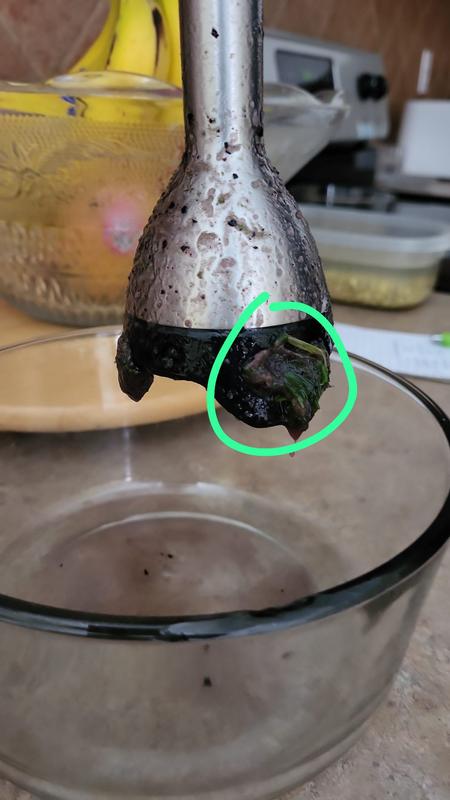 In the photo you can see how the spinach gets stuck in the hood, I clean it two or three times but it continues to get stuck there