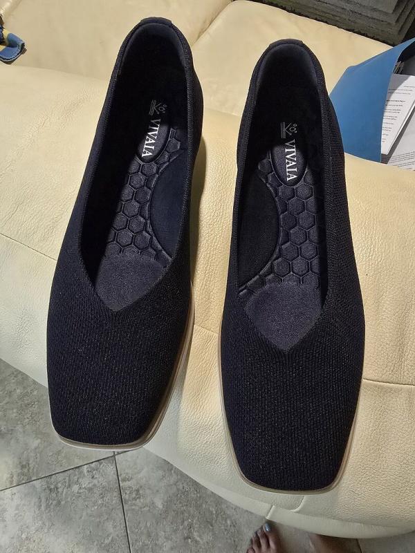Customer photo for "Mabel square toe navy flats"