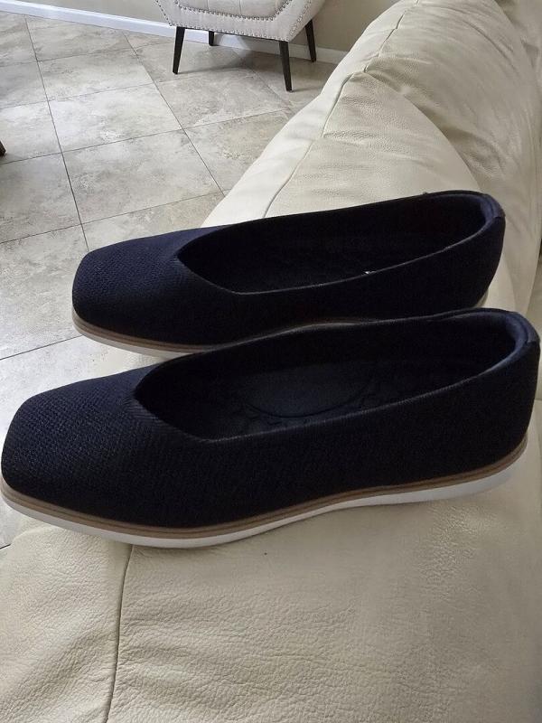 Customer photo for "Mabel square toe navy flats"