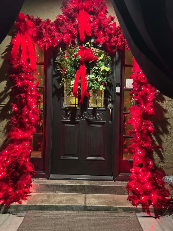 K168083LED - Flocked Red Fir Christmas Tree | Vickerman