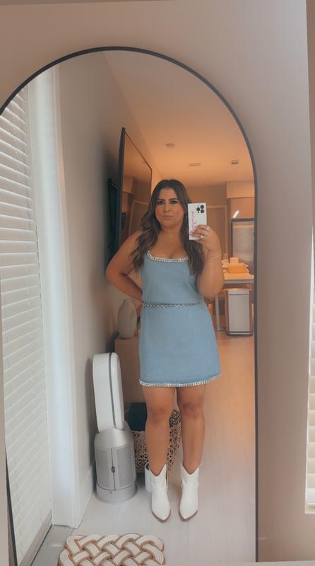 later babes embellished denim mini dress The Kaylie Embellished Denim Mini Dress  Impressions Online Boutique