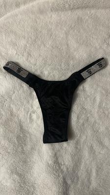 Victoria's Secret Dream Angels Brazilian Bling Rhinestone Strap Black Lace  Thong Panty Size X-Large New 