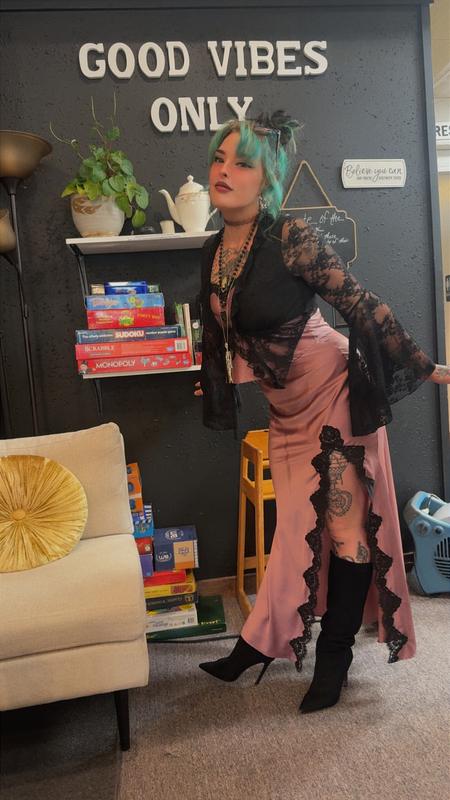 Satin Lace-Trim Cropped Top & Slip Skirt Set