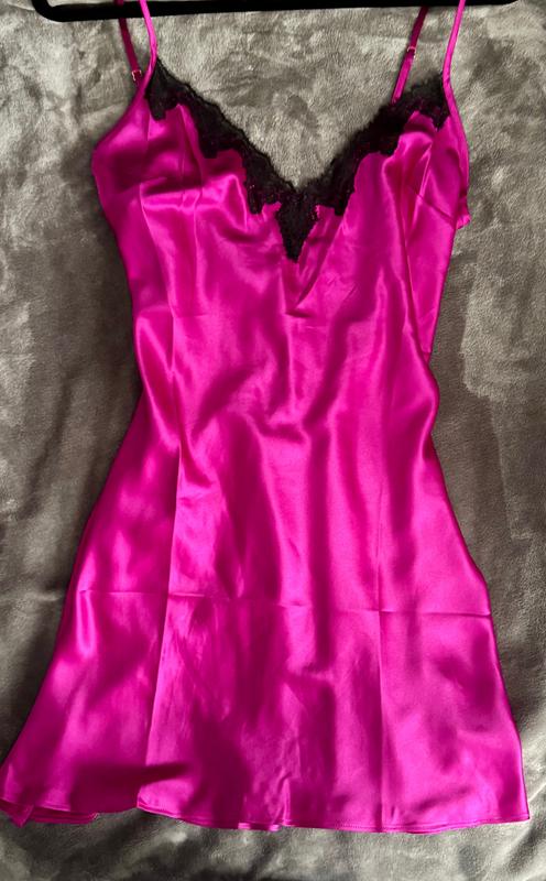 Buy Satin Rose Lace-Trim Mini Slip Dress, Black - Order Slips online -  Victoria's Secret US