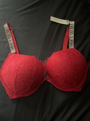 wholesale stores Rare BOMBSHELL Add-2-Cups Strapless Push-Up Bra Purple Red  Studded Lace 32B