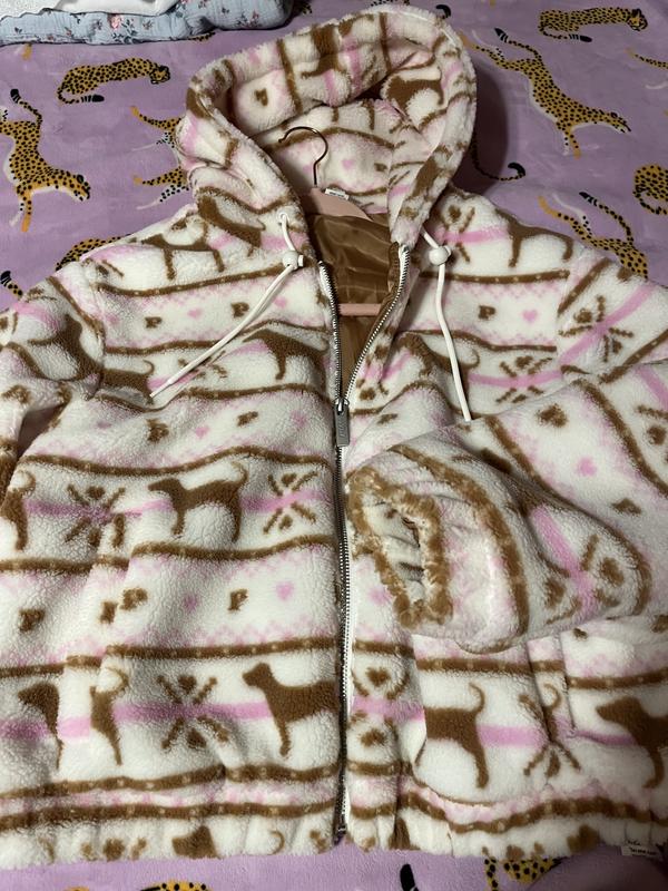Buy Plush Teddy Hooded Bomber Jacket, Winter White Fairisle Dog 