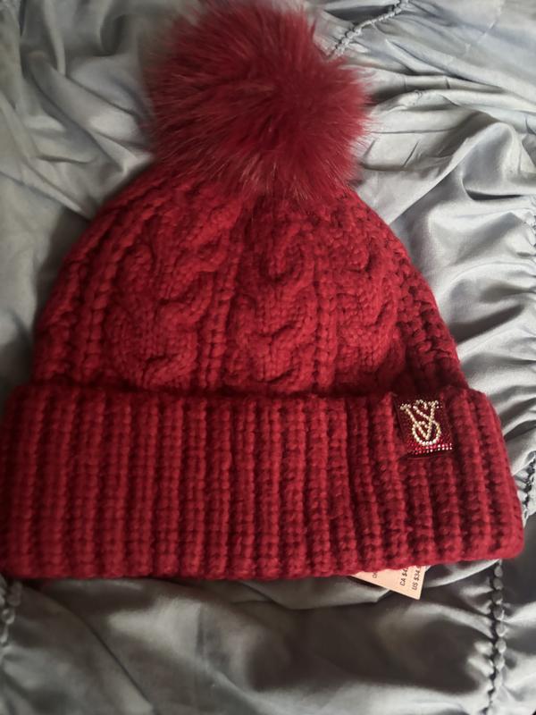 Buy Cozy Cable-Knit Pom Beanie, Black - Order Hats online  display picture 2