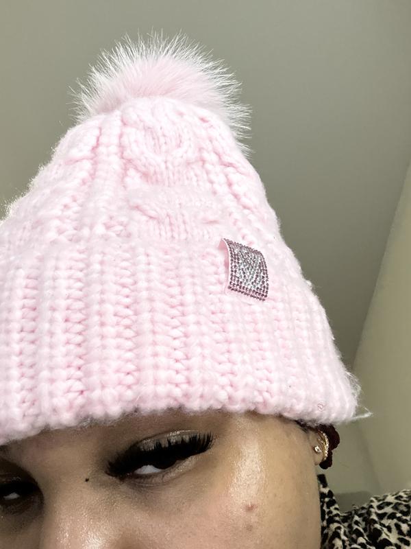 Buy Cozy Cable-Knit Pom Beanie, Black - Order Hats online  display picture 1