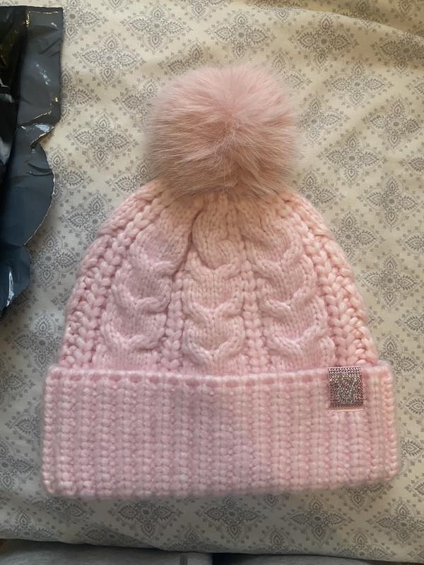 Buy Cozy Cable-Knit Pom Beanie, Black - Order Hats online  display picture 3