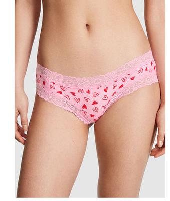3pack Heart Print Lace Trim Cheeky Underwear