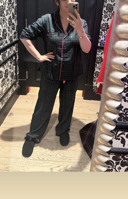 フランネル ロング パジャマセット、ブラック/プリティ ブロッサム