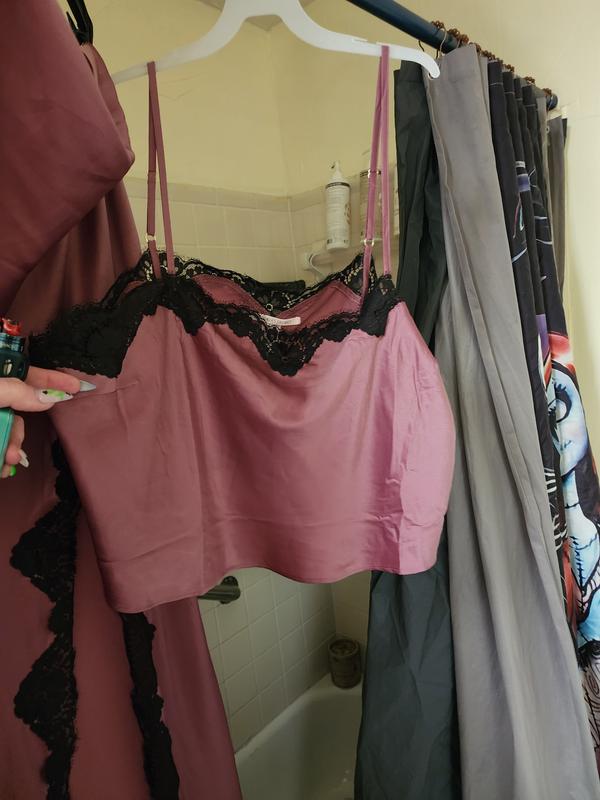 Satin Lace-Trim Cropped Top & Slip Skirt Set