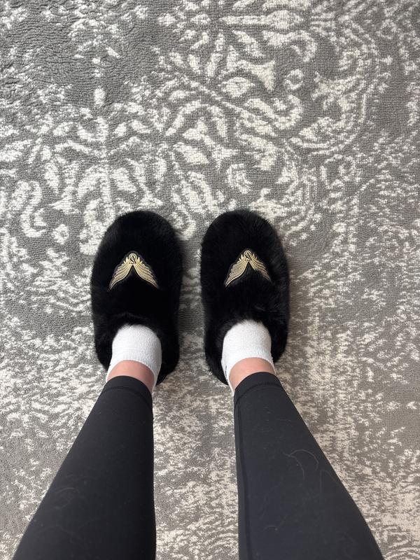 Buy Luxe Plush Closed-Toe Slippers, Black Angel Wings