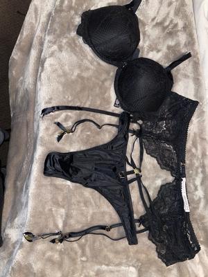 Victoria's Secret 34D BRA SET+garter belt+M panty PINK SILVER floral  embroidered