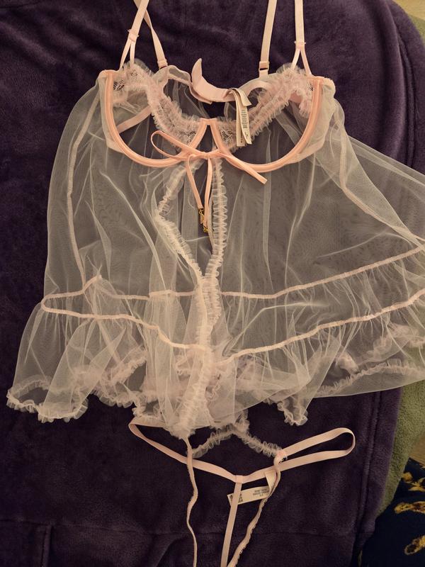 Buy Tease Open-Cup Ruffled Babydoll Set, Boardwalk Pink - Order