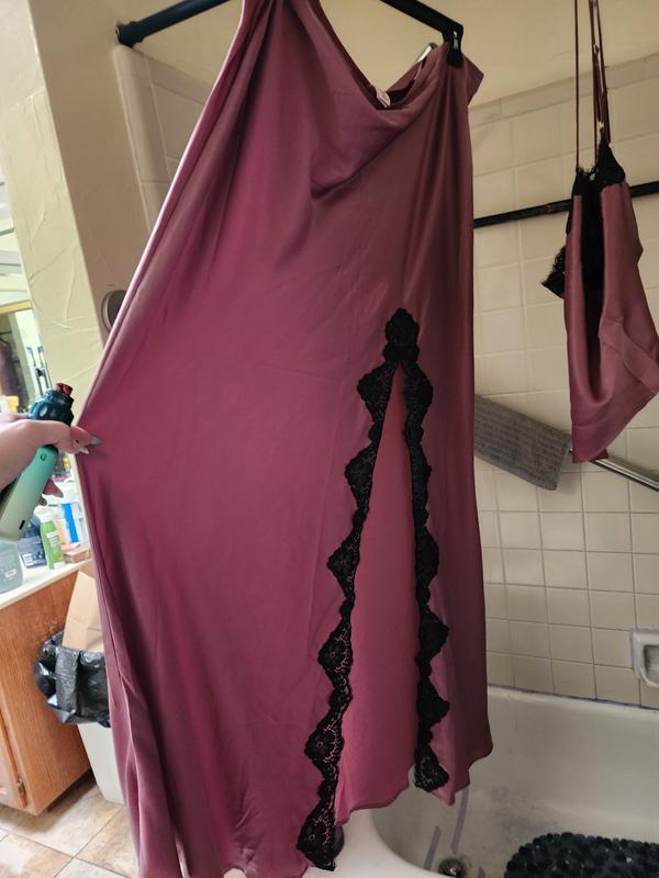 Satin Lace-Trim Cropped Top & Slip Skirt Set