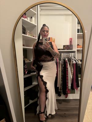 Satin Lace-Trim Cropped Top & Slip Skirt Set